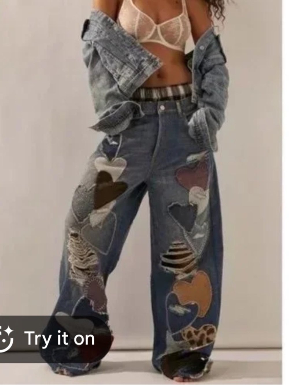 Free People Piece Of My Heart Crazy Good Luck Barrel Jeans Patchwork 27 - Picture 4 of 9